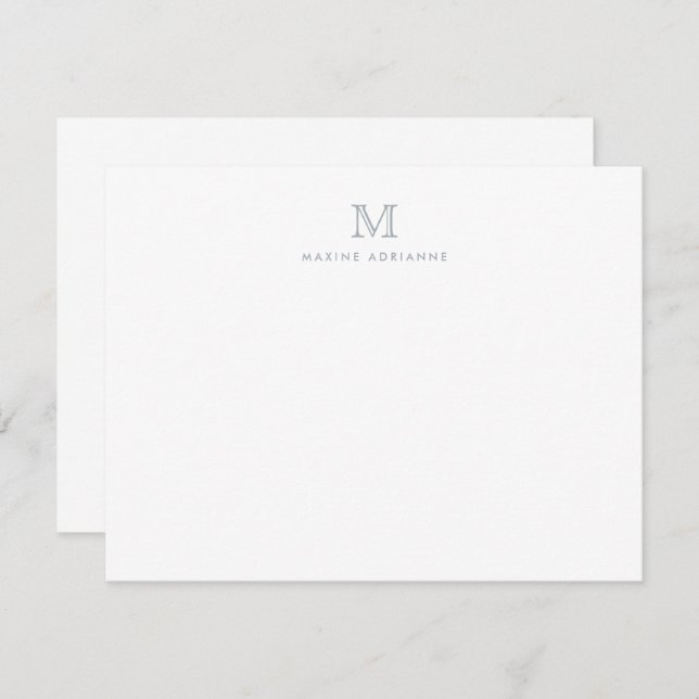 Modern Simple Monogram Light Silver Grey Note Card (Front/Back)