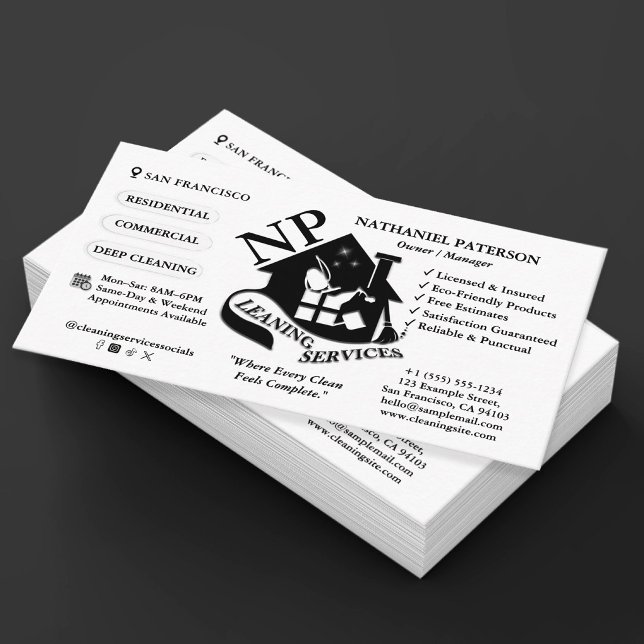 Modern Simple Monogram Logo Cleaning Services Business Card (Creator Uploaded)
