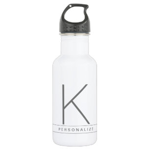 Modern Simple Monogram Name Grey White Stripe 532 Ml Water Bottle