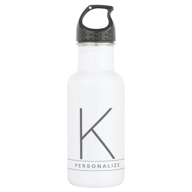 Modern Simple Monogram Name Grey White Stripe 532 Ml Water Bottle (Front)