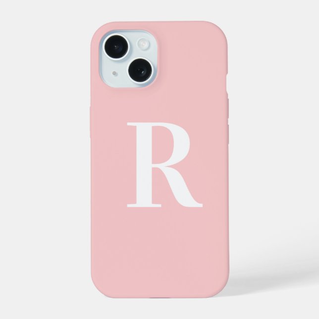 Modern Simple Monogram Pink iPhone 15 Case (Back)