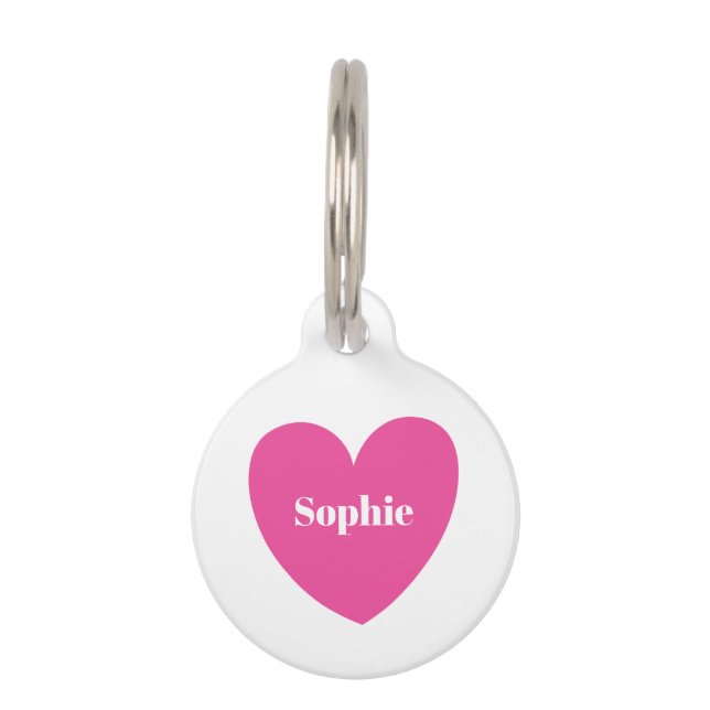 Modern Simple Monogram Pink Love Heart Pet Tag (Front)