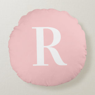 Modern Simple Monogram Pink  Round Pillow