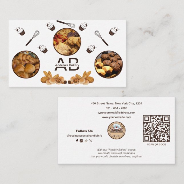 Modern Simple Monogram Professional Bakery White Business Card (Front/Back)
