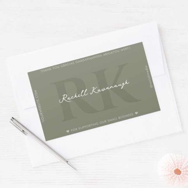 Modern Simple Monogram Sage Green   Sticker (Envelope)