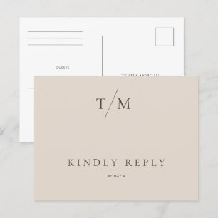 Modern Simple Monogram Sand Mix Match Wedding RSVP Postcard