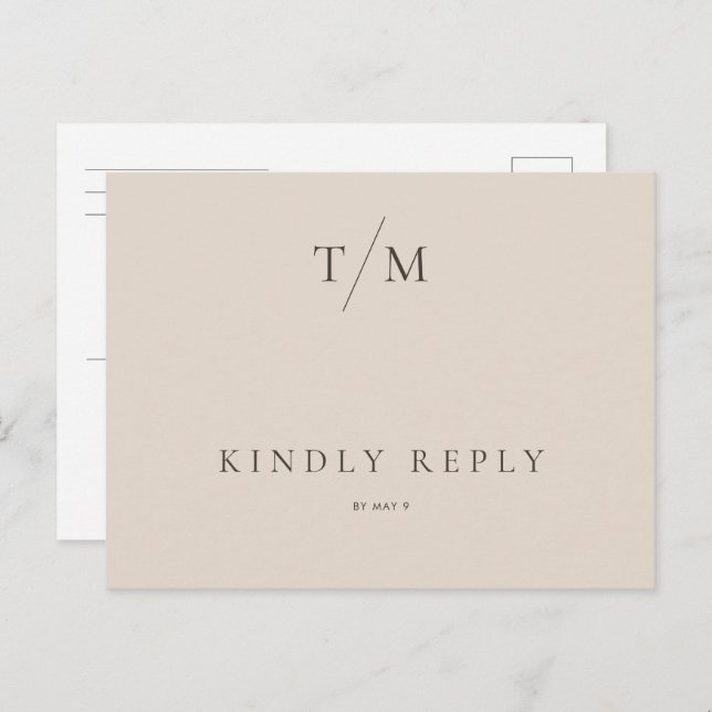 Modern Simple Monogram Sand Mix Match Wedding RSVP Postcard (Front/Back)