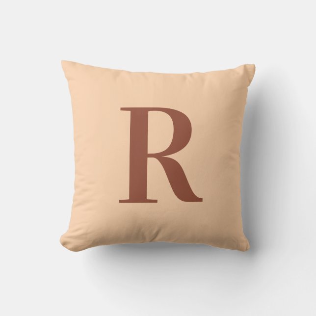 Modern Simple Monogram Terracotta Beige Throw Pillow (Front)
