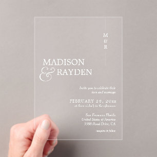 Modern Simple Monogram Wedding Acrylic Invitations