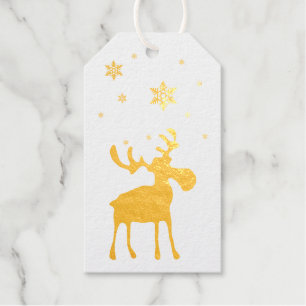 Modern Simple Moose Red Snowflakes Gift Tags