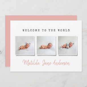 Modern simple multi photo birth announcement