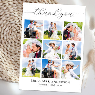 Modern Simple Multi Photo Personalized Wedding Thank You Card