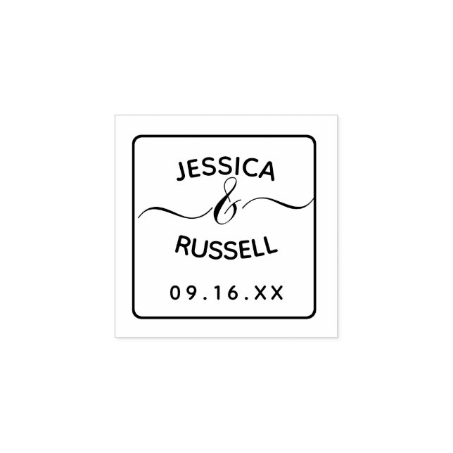 Modern Simple Names Date Wedding Rubber Stamp (Imprint)