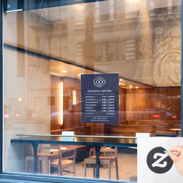 Modern Simple Navy Blue | Business Opening Hours Window Cling (Cafe Window)