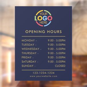 Modern Simple Navy Blue Business Opening Hours Window Cling