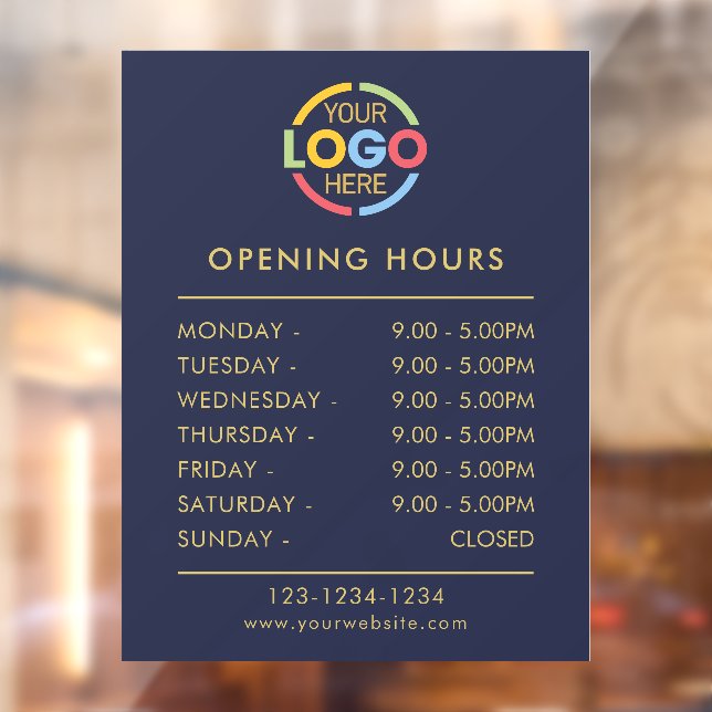 Modern Simple Navy Blue | Business Opening Hours Window Cling (Sheet 2)