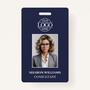 Modern Simple Navy Blue Minimalist Employee Photo Badge