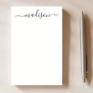 Modern Simple Navy Blue Typography Name Script  Post-it Notes