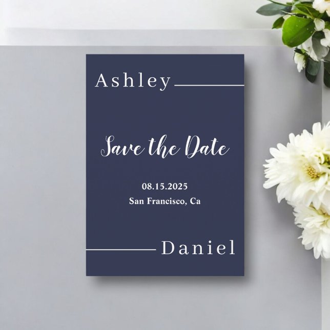 Modern Simple Navy Blue White Formal Chic Wedding Save The Date (Creator Uploaded)