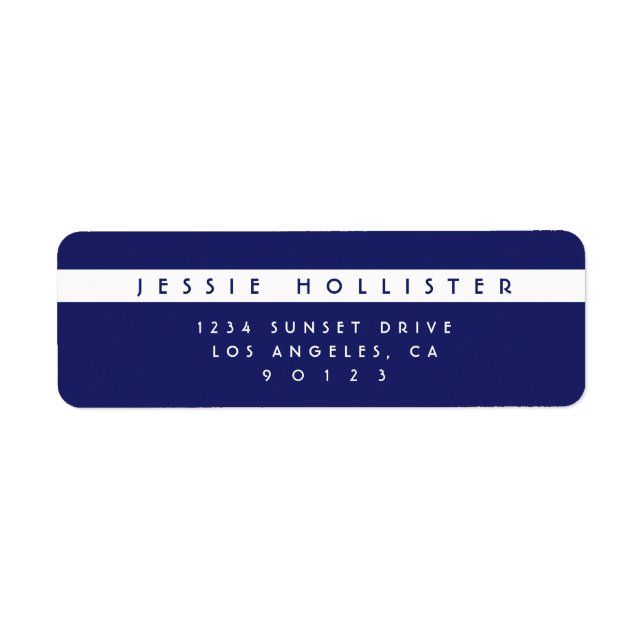 Modern Simple Navy Blue & White Return Address (Front)