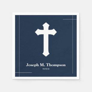 Modern Simple Navy Cross First Holy Communion Napkin