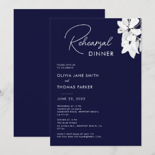 Modern Simple Navy Magnolia Rehearsal Dinner Invitation