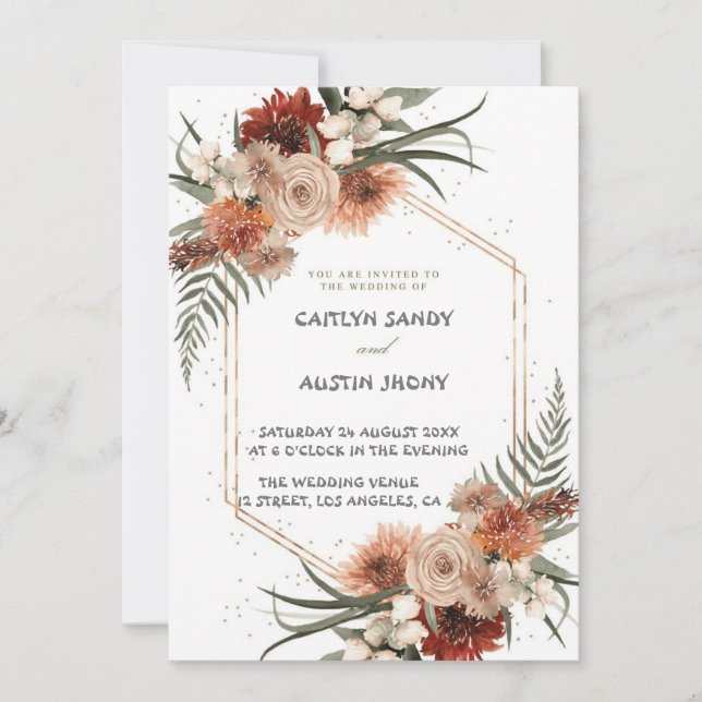  Modern Simple Neutral Boho Floral  Invitation (Front)