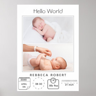 Modern Simple New Baby Personalized 2 Photo Poster
