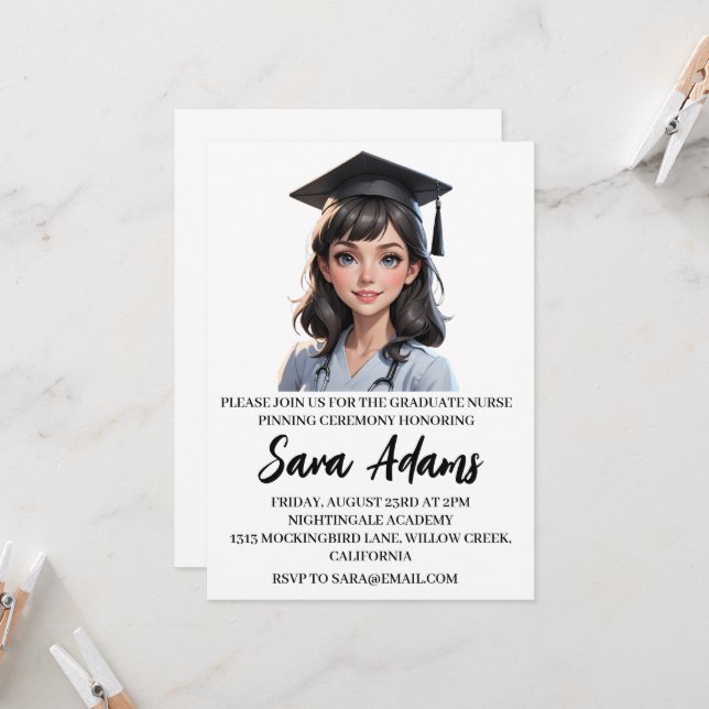 modern simple nursing pinning ceremony invitations (Front/Back In Situ)