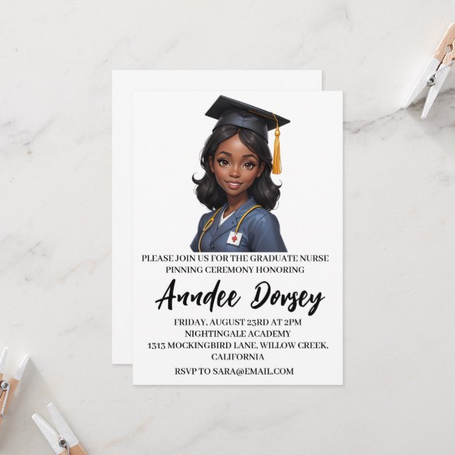 modern simple nursing pinning ceremony invitations (Front/Back In Situ)