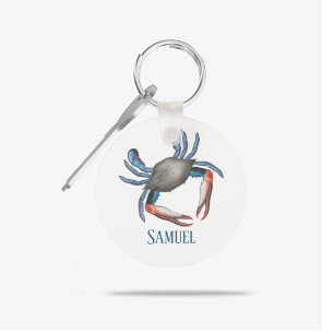 Modern Simple Ocean Blue Crab Nautical Coastal Keychain