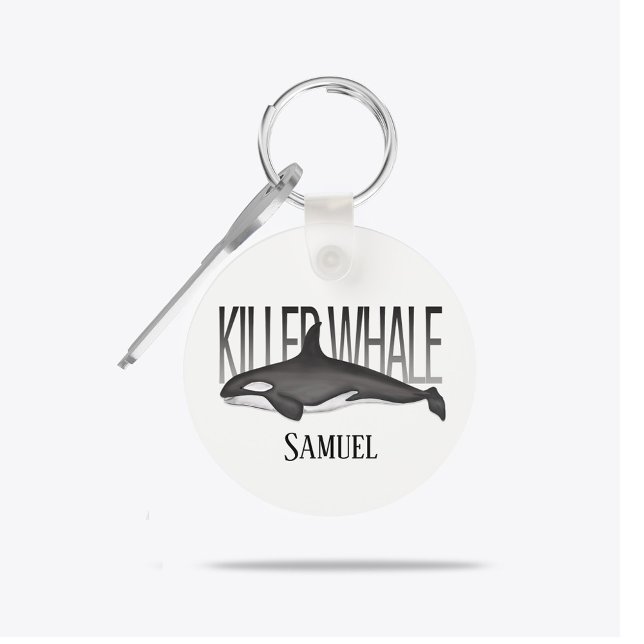 Modern Simple Ocean Killer Whale Typography  Keychain (Modern killer whale typography keychain with minimalist ocean coastal style.)