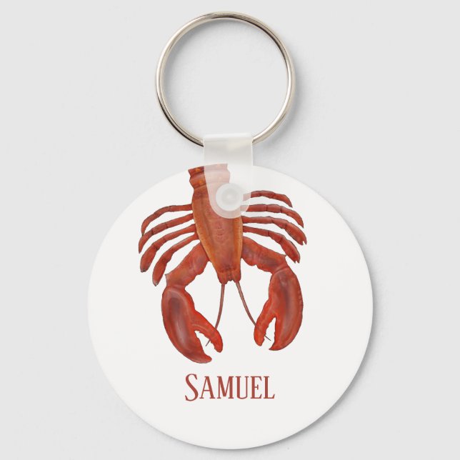 Modern Simple Ocean Red Lobster Nautical Coastal Keychain (Front)