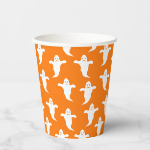 Modern Simple Orange and White Ghosts Halloween Paper Cups
