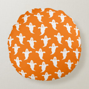 Modern Simple Orange and White Ghosts Halloween Round Pillow