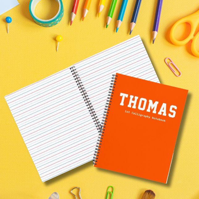 Modern Simple Orange Personalized Kids Calligraphy Notebook (Creator Uploaded)