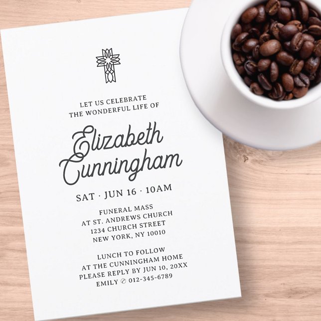 Modern Simple Ornate Cross Memorial Funeral Invitation (Creator Uploaded)