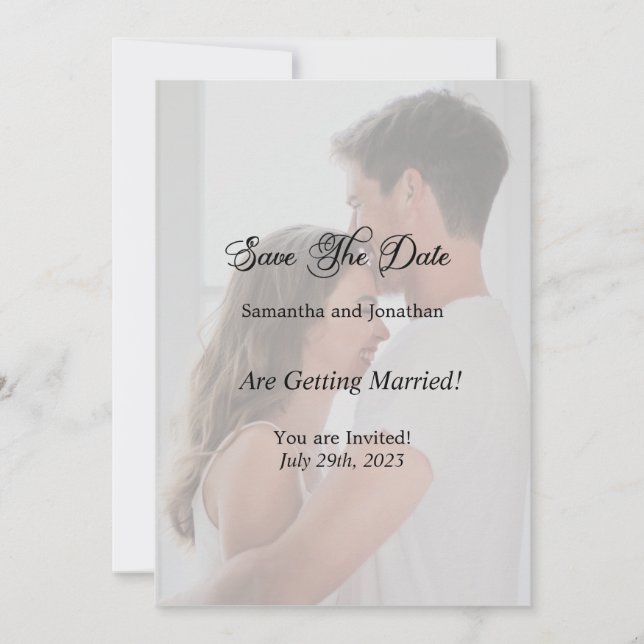 Modern Simple Overlay Photo Save the Date Announcement (Front)
