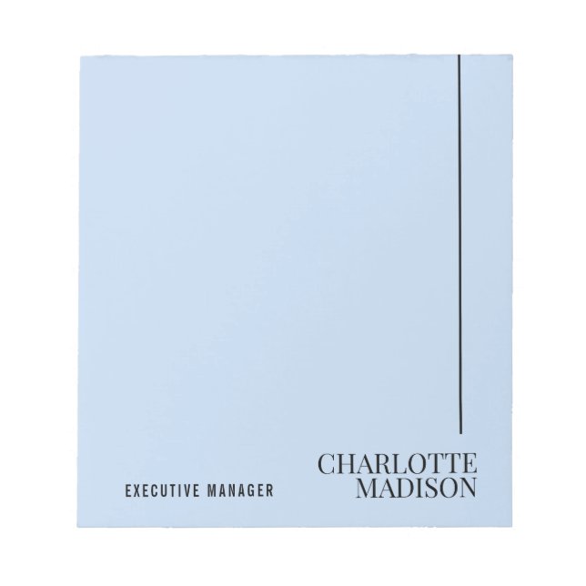 Modern Simple Pale Blue Plain Minimalist Own Name Notepad (Front)