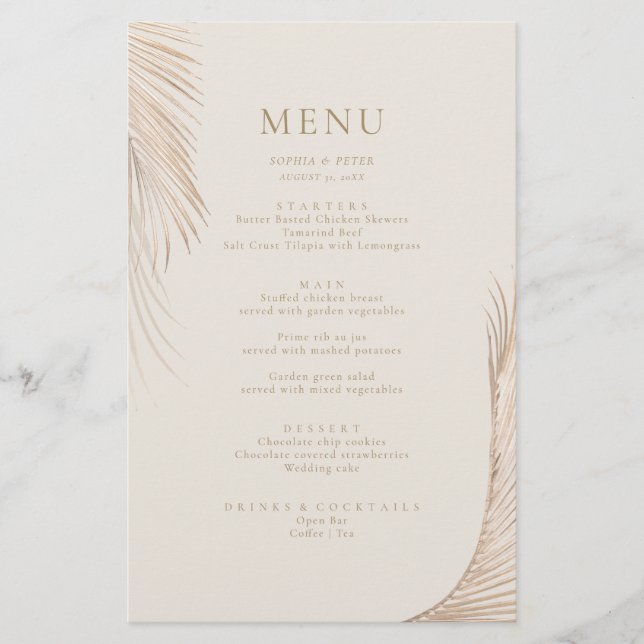 Modern Simple Palm Leaves Menu Card (Front)