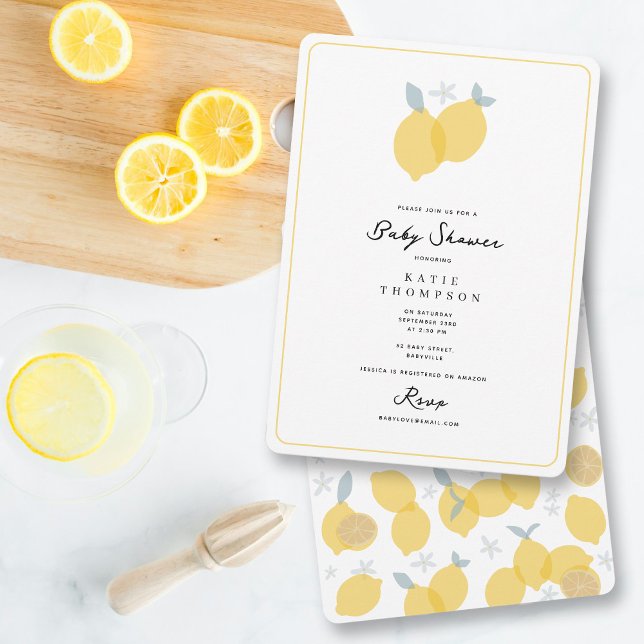 Modern Simple Pastel Citrus Lemons Baby Shower Invitation (Creator Uploaded)
