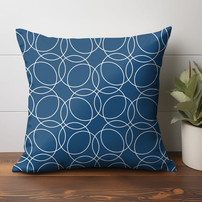 Modern Simple Pattern Throw Pillow (circle pattern throw pillow in dark blue)