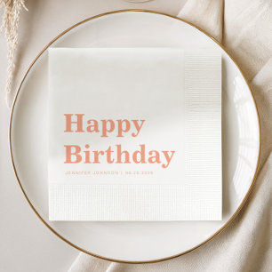 Modern Simple Peach Birthday Napkin
