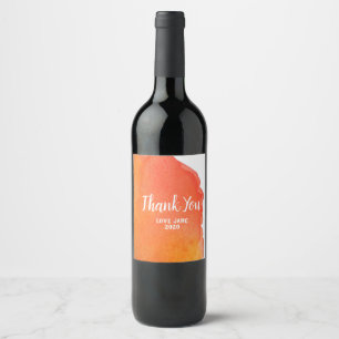 Modern simple peach watercolor thank you gift wine label