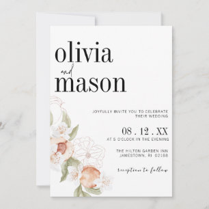 Modern Simple Peaches & Cream Floral Wedding Invitation