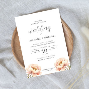 Modern Simple Peony Floral Wedding Invitation