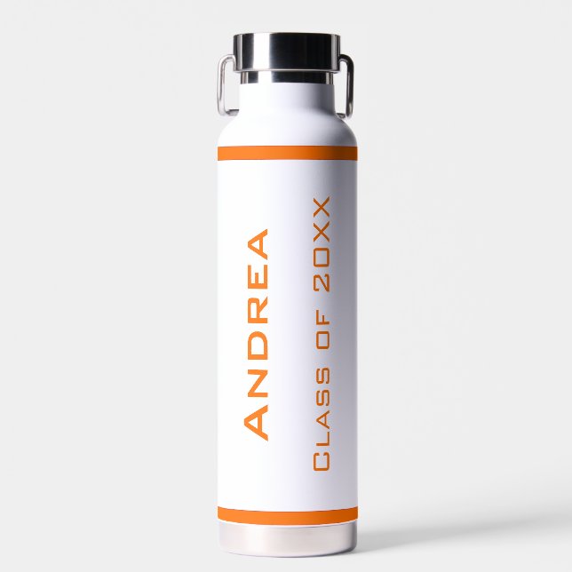 Modern Simple Personalized Graduation Orange Water Bottle (Front)