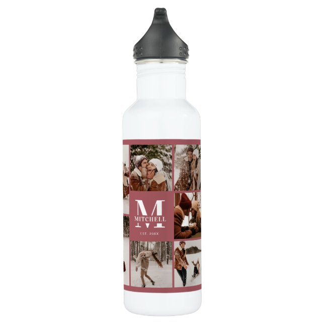 Modern Simple Personalized Monogram Photo Collage 710 Ml Water Bottle (Right)
