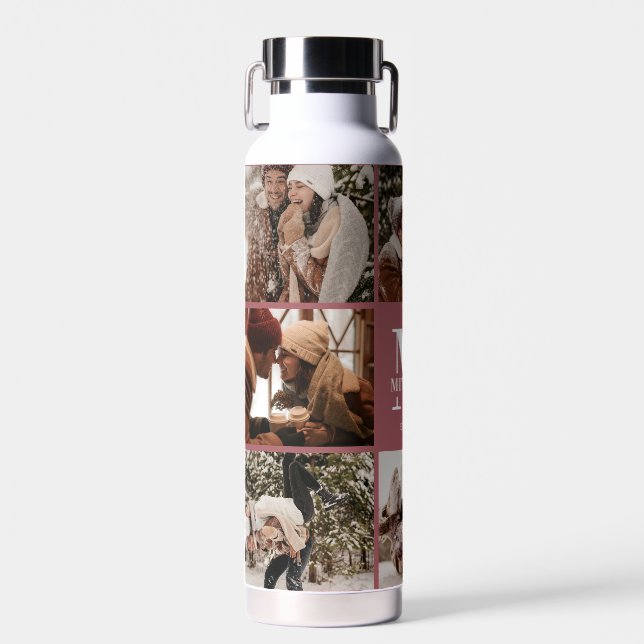 Modern Simple Personalized Monogram  Photo Collage Water Bottle (Front)