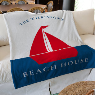 Modern simple personalized nautical summer home fleece blanket